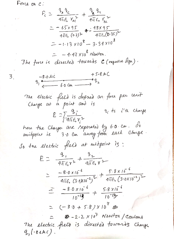 Force on C: fc= - - 65x95 48x 95 4īt.(D-35) 8 – 3. 34 X103 4ūG, (0-)2 = -1·13 x10 - 4.47 X10° Meuton. The Arce is directed to