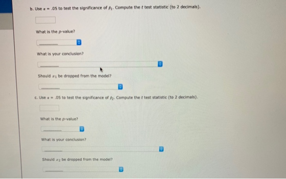 b. Use a - .05 to test the significance of Compute the t test statistic (to 2 decimals). What is the p-value? What is your co
