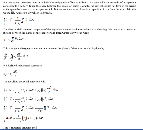 We can extend Amperes law to include electrodynamic effect as follows. We start with an example of a capacitor connected to a