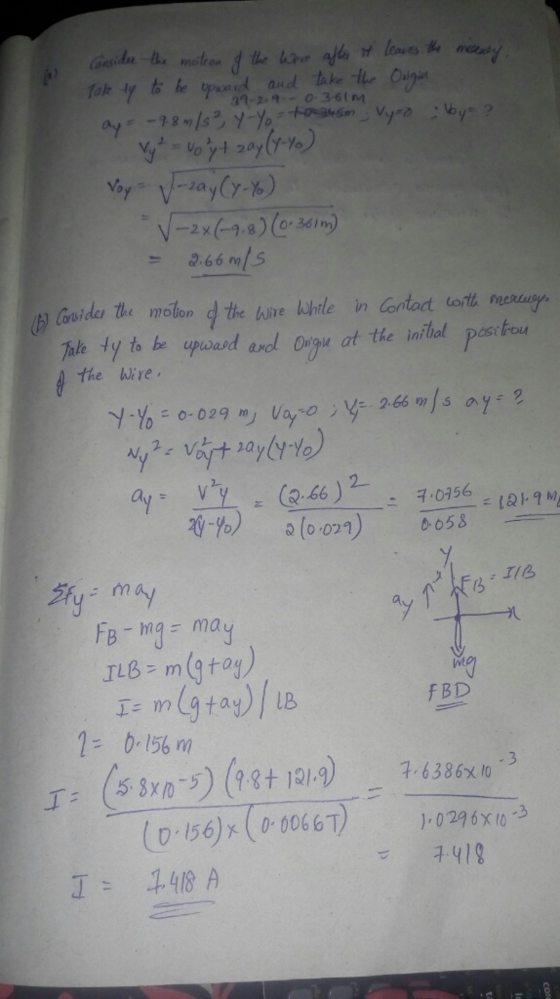 hle y to b piousd and Oigu at the inital ps the Wire 70)0058 u- m ay FB-m may FBD 2 = 0-156 m 7.6386x 03 (0.156ーて0. 0066T) ),