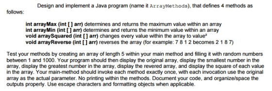 Design and implement a Java program (name it Array