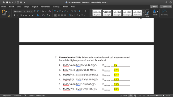 SUB E- CH 19 Lab report Template - Compatibility Mode Home Insert Draw Design Layout References Mailings Review View Share o