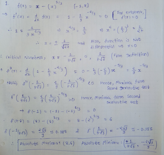 113 1. $(9) = * -(0)*** (-3,81 f(x) = a for) = 1 - 3 3 3 3 = 0 [tox (201 and Also function is Not differential at x=0 - 513