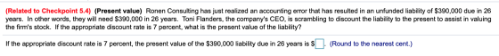 (Related to Checkpoint 5.4) (Present value) Ronen Consulting has just realized an accounting error that has resulted in an un