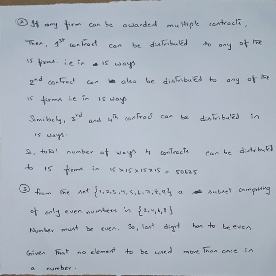 (DIfany trm can be awarded multiple contra CIA Then, con enko ct can be dis baEJ to 2 contract con a so Simib rd 3 爪 contro c can be wau corTracts can be SS, to a l number ot way4 to Contra cΔ 3 even number ot on Numbev munt be even. So, laxt digit han to Gni ven that no element to be uncd more Than once in a num ber