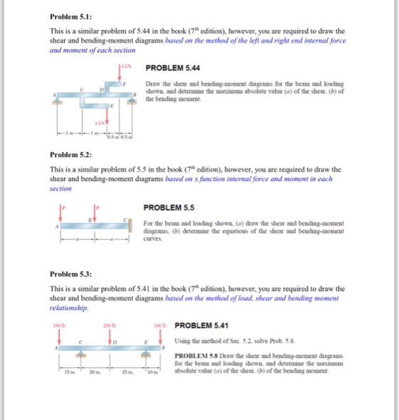 Problem 5.1: This is a similar problem of 5.44 in the book (7 edition), however, you are required to draw the shear and bendi