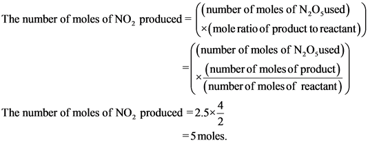 ((number of moles of N,O,used)
The number of moles of NO, produced =
*(mole ratio of product to reactant)
((number of moles o
