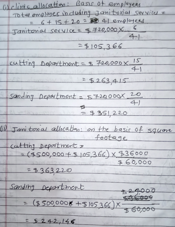 alclinic allocation: Basis of employees Total employer including Janitonas services z = 6+ is +20= 4 employees Janitorial ser
