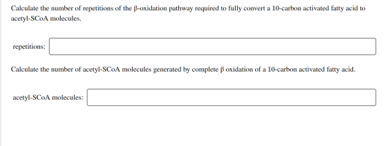 Calculate the number of repetitions of the B-oxidation pathway required to fully convert a 10-carbon activated fatty acid to