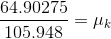 \frac{64.90275}{105.948}=\mu _{k}