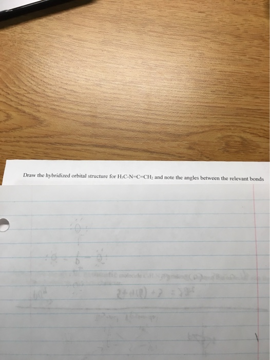 Draw the hybridized orbital structure for H.C-N-CECH, and note the angles between the relevant bonds