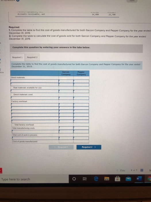 Sud Accounts receivable, net 14,400 22,700 Required: 1. Complete the table to find the cost of goods manufactured for both Ga