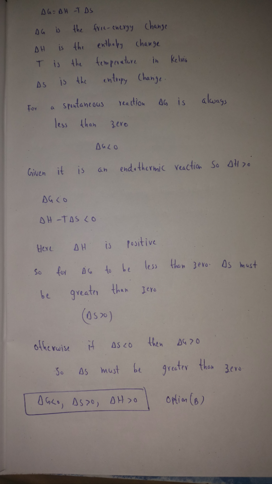 T is the fo.pn.tur! İn kelvs as is theentpy Chanye less than 3ere Given it is anendathermic Yeactian So So for n to e less evoas hwest be reatey tha (0sx) ofheraise 3cvo