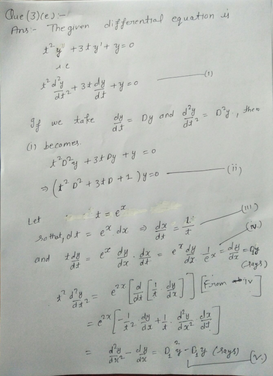 Que (3)e) ns- Theen oiffenental eguation 2. ,2 we ta ke dよ G) becomes. Let ry
