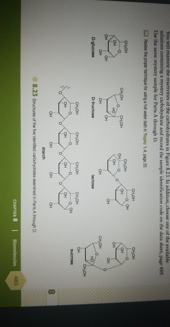 You will examine the reactivities of the carbohydrates in Figure 8.23. In addition, choose one of the available solutions con