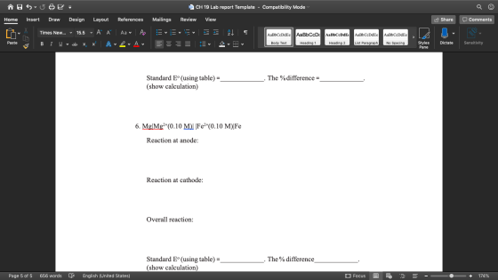 ño S5E W CH 19 Lab report Template - Compatibility Mode Home Insert Draw Design Layout References Mailings Review View Share