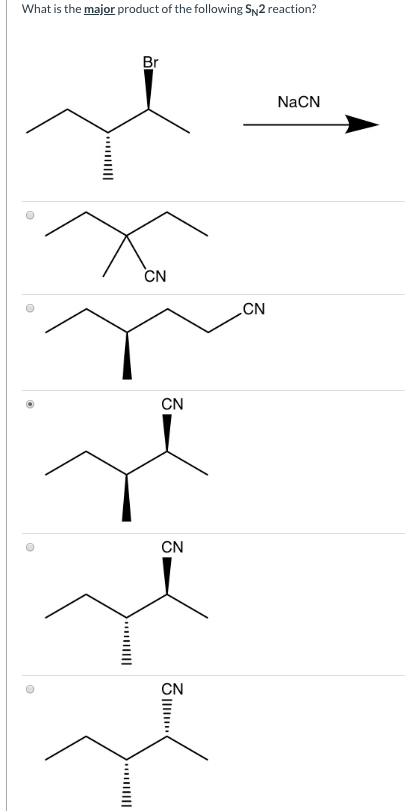 What is the major product of the following SN2 reaction? NaCN CN
