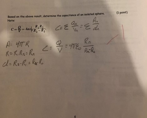 (1 point) Based on the above result, determine the capacitance of an isolated sphere. Note: c=&A A- HITR 2 = 2 = 48 km d = R2