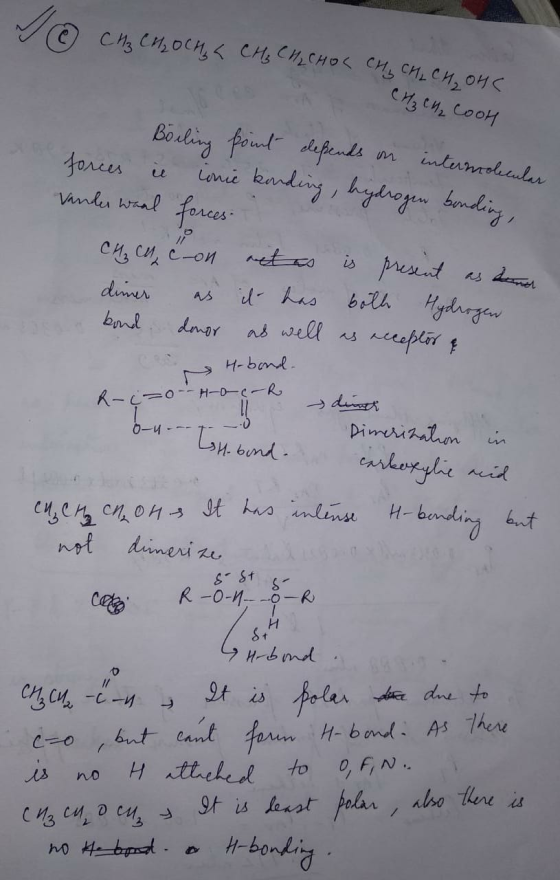 ② CH ₂ CHOCHE си, Си, оси, К СИ, СИ, сно е си, си. Си, он с CH₂ CH₂COOH Boiling point depends on intermolecular forces in con