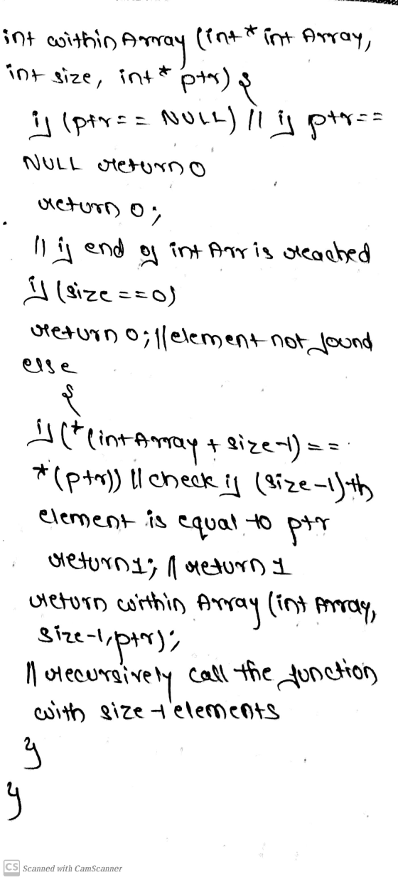 int within Array (int * int Array, int size, int* ptas) op if (prors = NULL) Ilij ptor== NULL Hetorno octurno j end of int