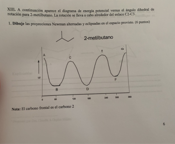 111. A continuación aparece el diagrama de energía potencial versus el ángulo dihedral de rotacion para 2-metilbutano. La rot
