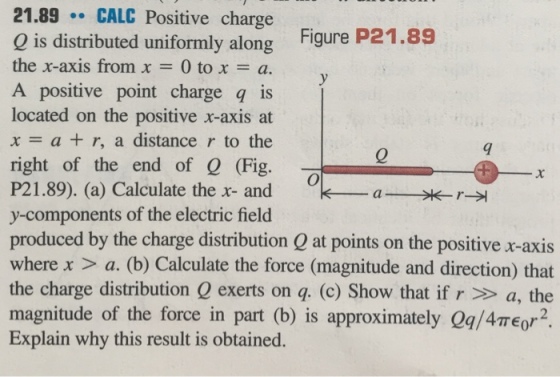 Positive charge Q is distributed uniformly along t