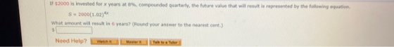 IF $2000 is invested for x years at 8%, compounded quarterly, the future value that will result is represented by the followi