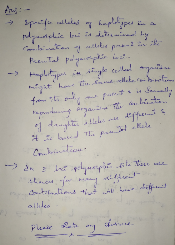 Aus :- → specific 7 haplotypes in a Combination alleles present in its Specific alleles polymorphic loci is detereuned by of