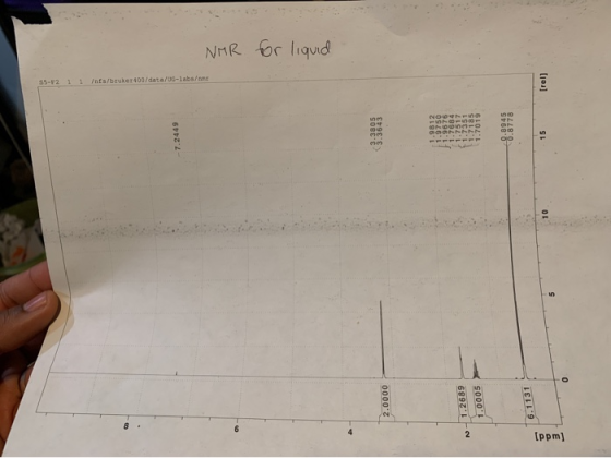 55-12 1 1 /nfs/bruker 400/data/UG-Labs/cmx -7.2449 NMR for liquid 3.3805 (3.36 43 2.0000 1.9012 1.9750 -1.7684 N- 1.2689 1.00