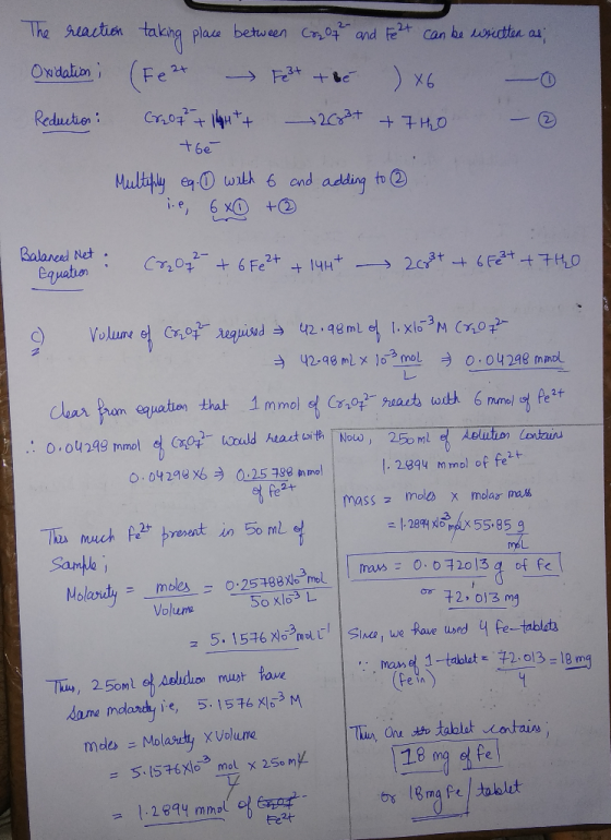 The geactien taking place between Cr0t and fe can be usictten au 2- Ondation (Fe Fet e Cr0 Reduction 2C3+ +6e Multhly e wnth