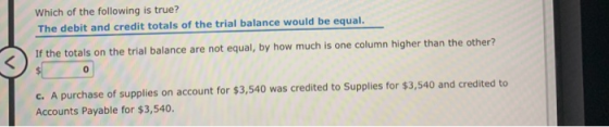 Which of the following is true? The debit and credit totals of the trial balance would be equal. If the totals on the trial b