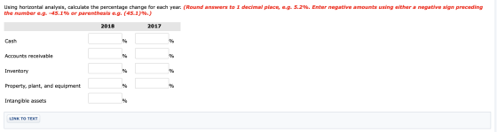 Using horizontal analysis, calculate the percentage change for each year. (Round answers to 1 decimal place, e.g. 5.2%. Enter