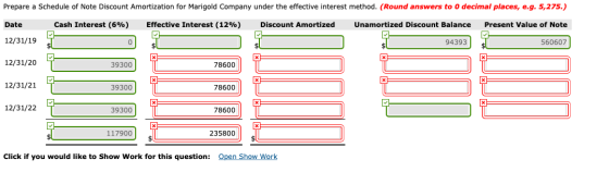 Prepare a Schedule of Note Discount Amortization for Marigold Company under the effective interest method. (Round answers to