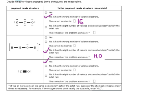 Decide whether these proposed Lewis structures are reasonable. proposed Lewis structure Is the proposed Lewis structure reaso