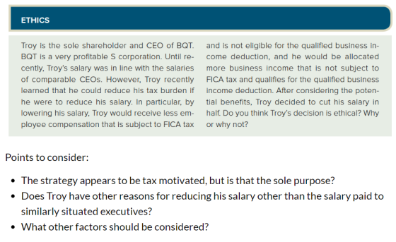 ETHICS Troy is the sole shareholder and CEO of BQT. BQT is a very profitable S corporation. Until re- and is not eligible for