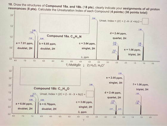 18. Draw the structures of Compound 18a. and 18b. (18 pts), clearly indicate your assignments of all proton resonances (8 pts