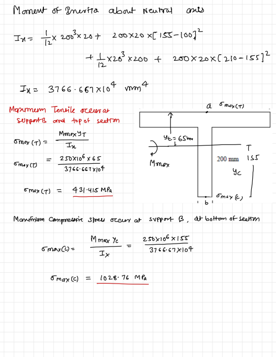 Moment of Enestia about Neutral asis Ixls tx 200*x 20+ 200x20 XC 155-10072 +x26x200 + 200x20x(220-15512 In = 3766.667x104 mm