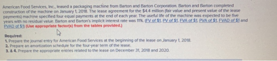 American Food Services, Inc., leased a packaging machine from Barton and Barton Corporation. Barton and Barton completed cons