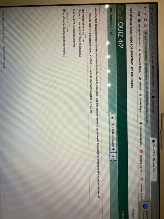 Take a Test - Michaela Ford X + MV my thuat ham Course: MTH104:002_208925 X Course Home € C o m athx.com/Student/PlayerTest.a