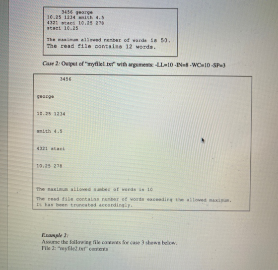 3456 george 10.25 1234 smith 4.5 4321 staci 10.25 278 staci 10.25 The maximum allowed number of words is 50. The read file co