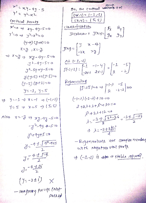 x-24-47-5 pour so, the critical values are Y = y2_x2 Ilory) = (-11) Cortical point 144)=(5,5) 20 a) ay. 49-5=0 classificati