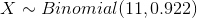 X\sim Binomial (11,0.922)