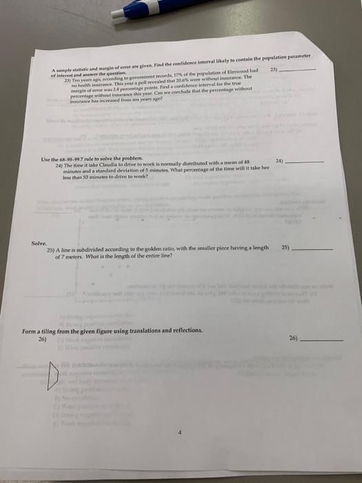 Find the confidence interval likely to contain the popalation parameter A nample stadistic and margin of errer are given. of