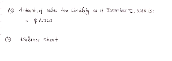 © Amboynt, of sales for Liability as a December 31, 2018 13: z $ 6,320 © Balance sheet