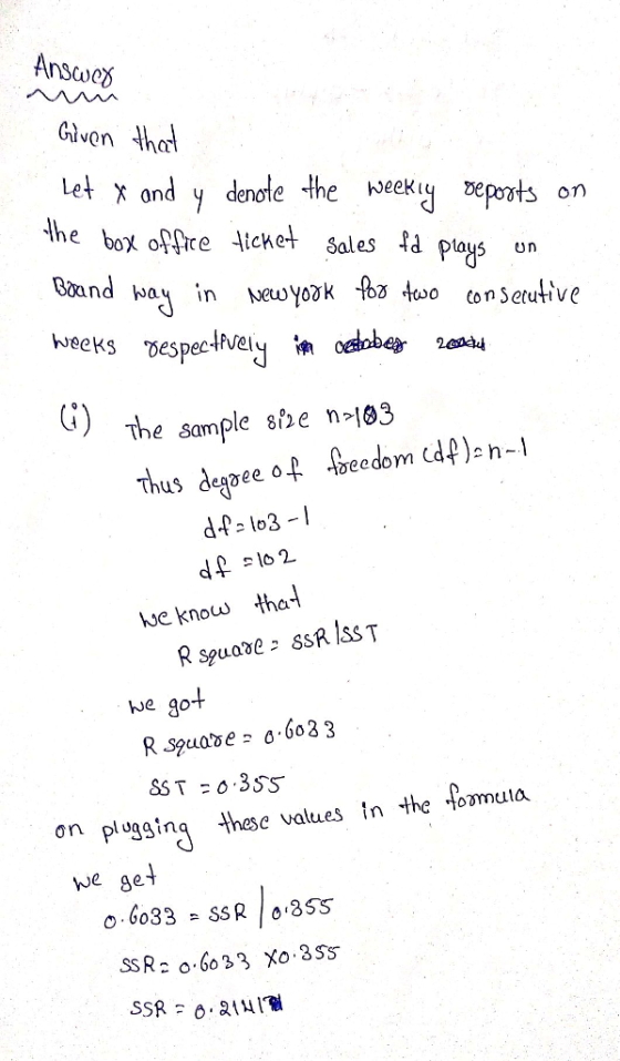 Given hat Let x and y dendte the seky epots on knees oesp ec hely .oakk. G) the sample sihe nal03 uS deqee o Je go on plagsing thase values n the oma we get o 6033 SSR0 855