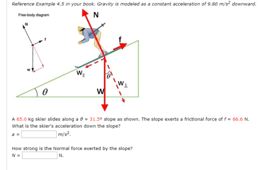 Reference Example 4.5 in your book. Gravity is modeled as a constant acceleration of 9.80 m/s2 downward. Free-body diagram A