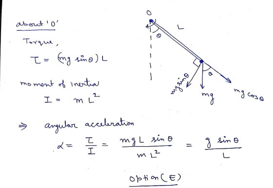assut0 Tr tmine) L moment Inotia 2 m L angular acclraton mg Lsin Opon CE)