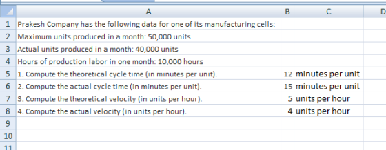 1 Prakesh Company has the following data for one of its manufacturing cells: 2 Maximum units produced in a month: 50,000 unit