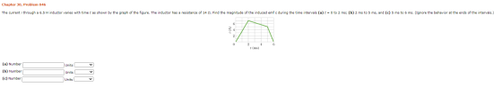 Chapter 30, Problem 046 The current i through a 6.5 H inductor varies with time t as shown by the graph of the figure. The in