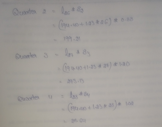 Quartea 2 = les 9 (194.404 1.93 *26) *0188 - 199.21 Quarter 3 - lat 83 = (194.40 +1:33 * 2+) * 120 a 273,13 Quarter u = lag *